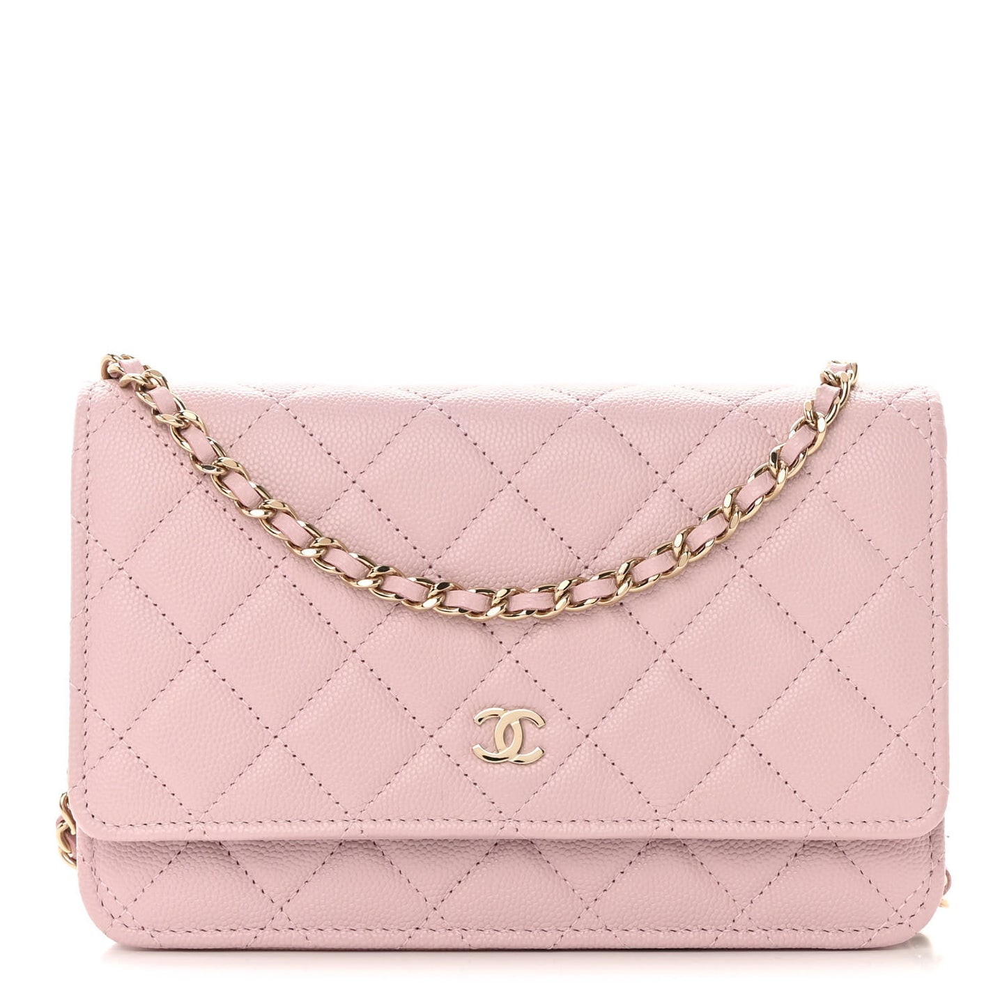 Caviar Quilted Wallet on Chain WOC Light Pink