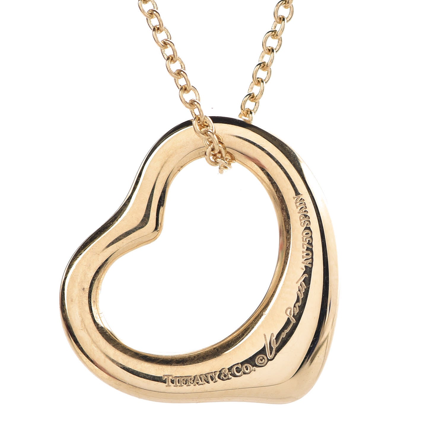 Tiffany 18K Yellow Gold 16mm Elsa Peretti Open Heart Pendant Necklace 5 of 9