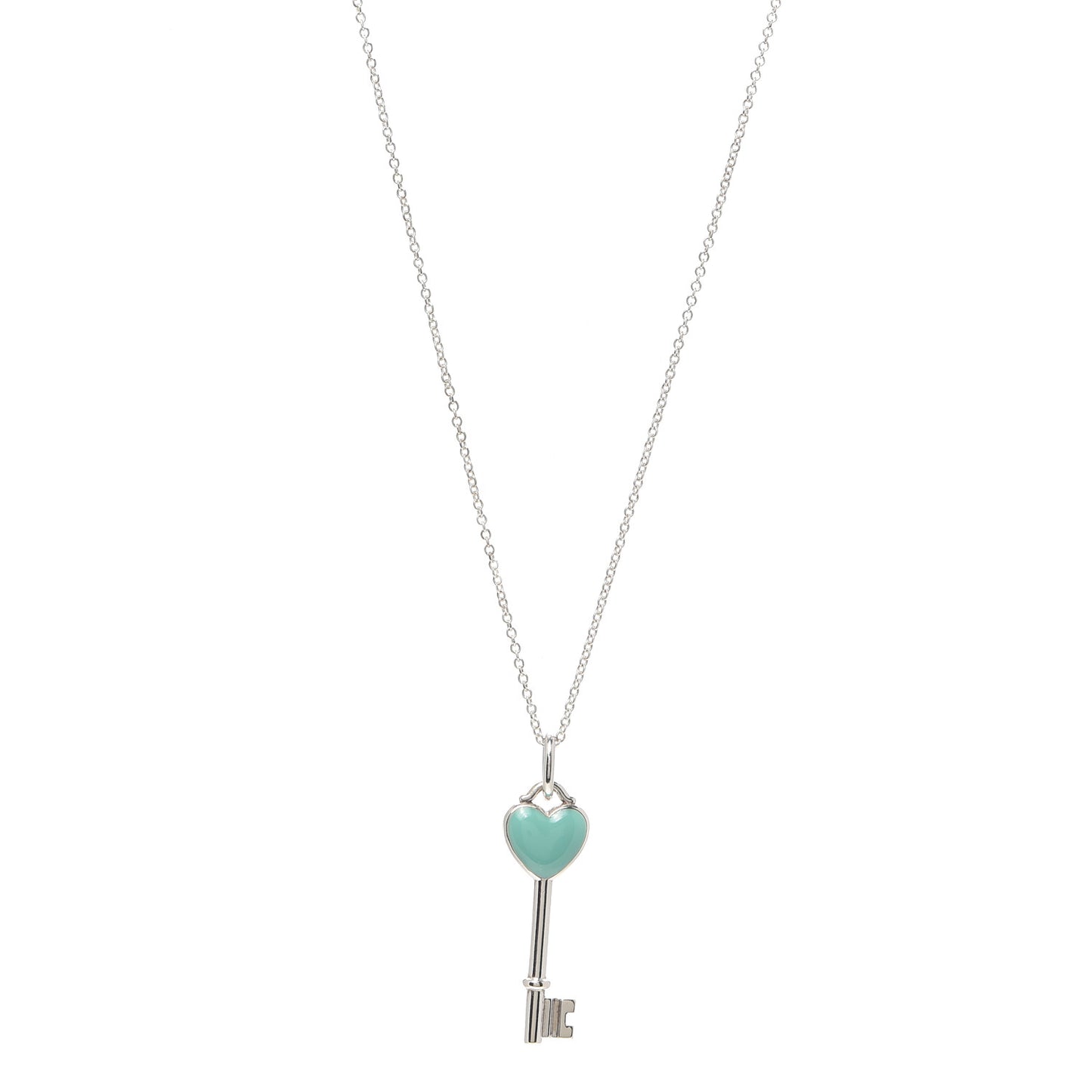 Sterling Silver Enamel Heart Key Pendant Necklace Tiffany Blue