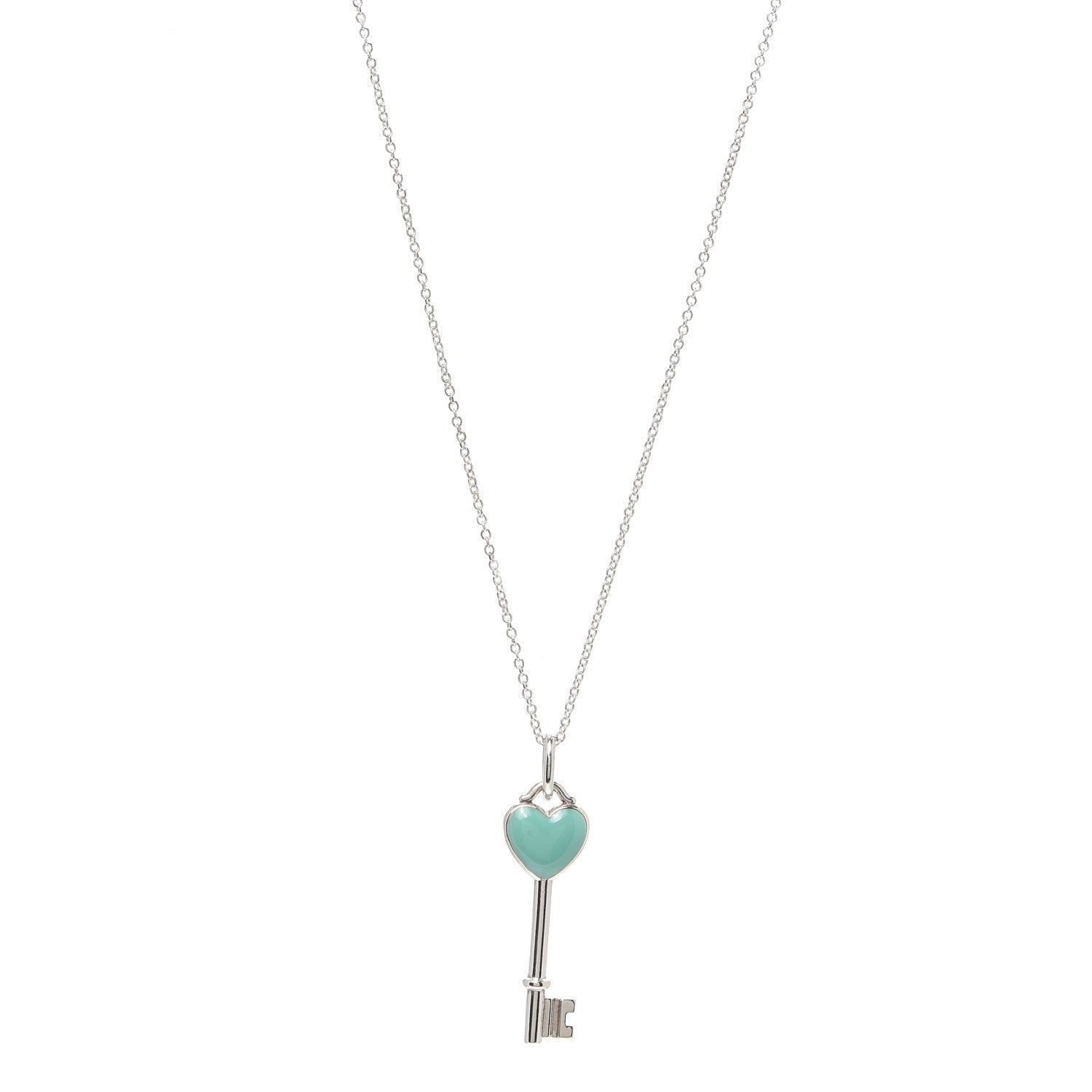 Tiffany Sterling Silver Enamel Heart Key Pendant Necklace Tiffany Blue 1 of 5