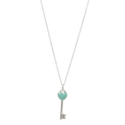 Tiffany Sterling Silver Enamel Heart Key Pendant Necklace Tiffany Blue 1 of 5