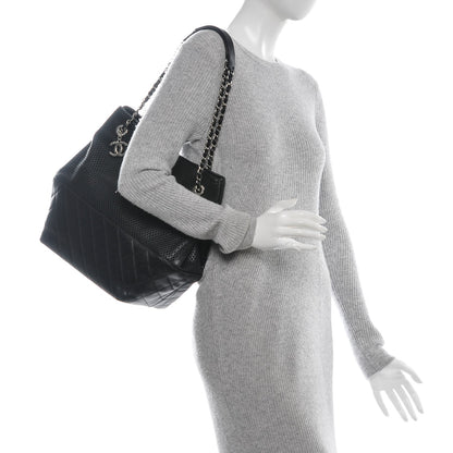 Chanel Calfskin Perforated Up In The Air North South Tote Black 2 of 7