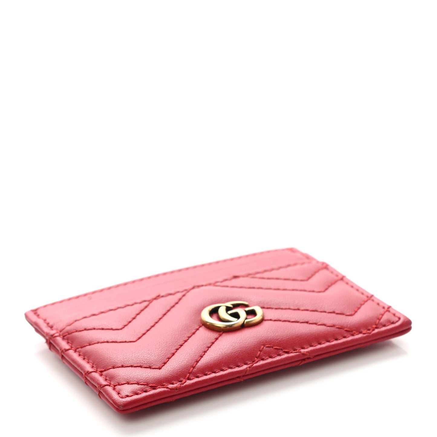 Calfskin Matelasse GG Marmont Card Holder Hibiscus Red