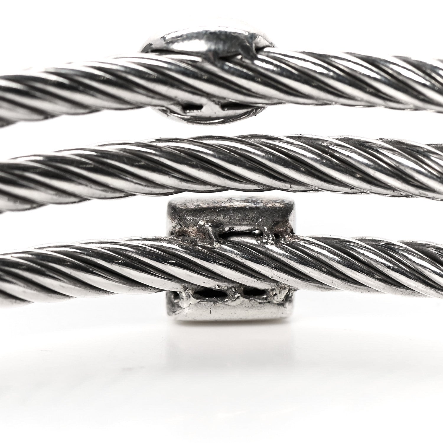 David Yurman Sterling Silver Diamond Three Row Confetti Cuff Bracelet 5 of 5