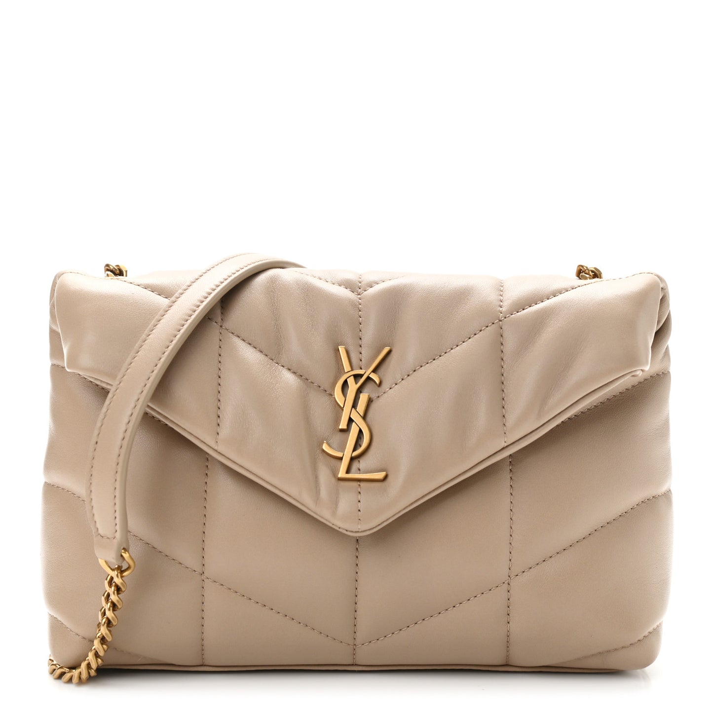 Lambskin Quilted Toy Loulou Puffer Monogram Chain Satchel Nude Powder