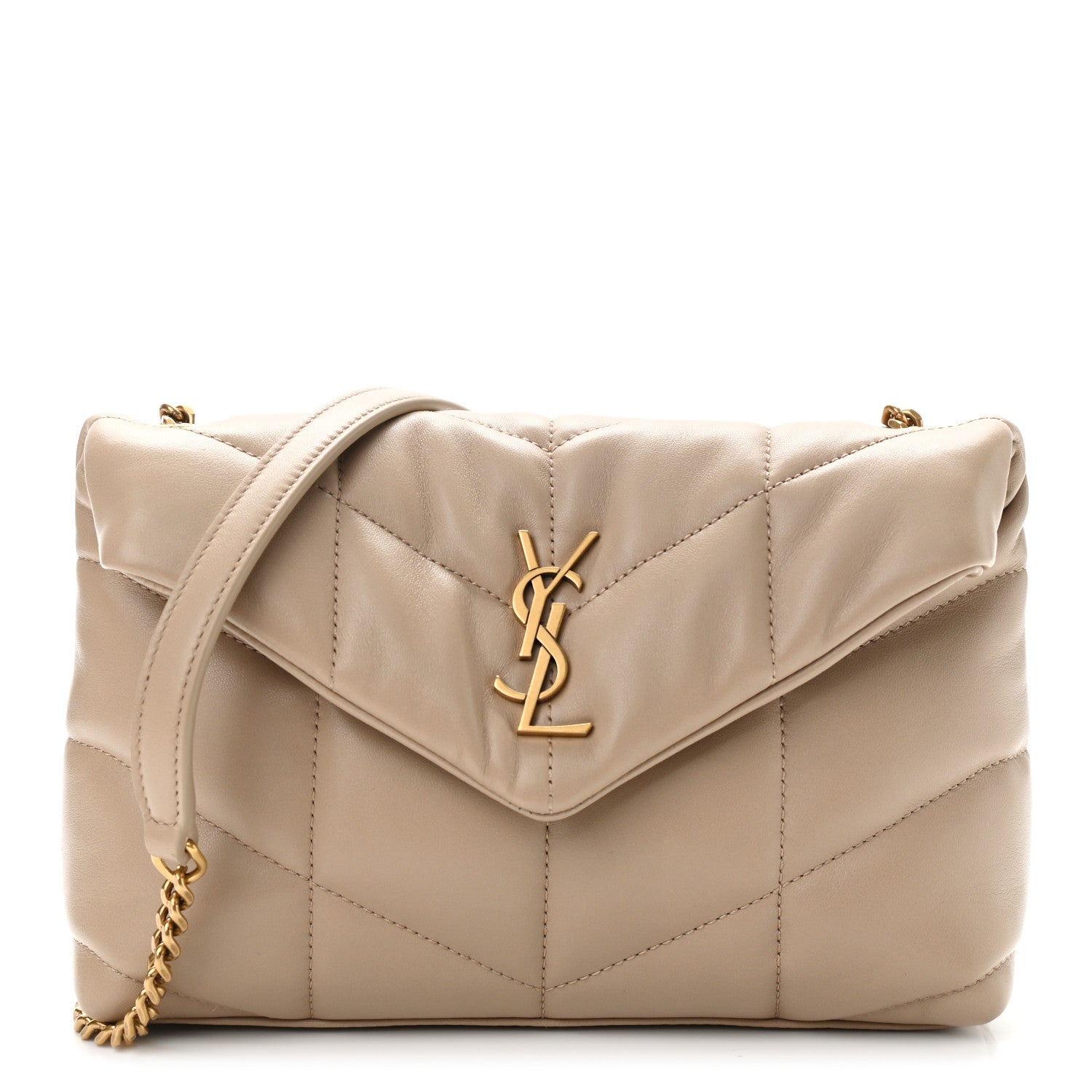 Saint Laurent Lambskin Quilted Toy Loulou Puffer Monogram Chain Satchel Nude Powder 1 of 12