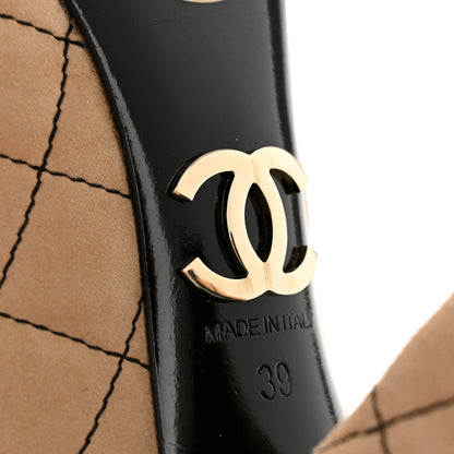 Chanel Suede Kidskin Patent Quilted CC Cap Toe Pumps 39 Beige Black 7 of 11