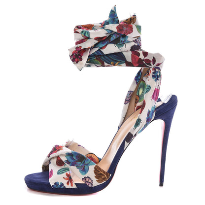 Christian Louboutin Veau Velours Crepe Verger Tres Frais 120 Sandals 42 Blue Multi 1 of 10