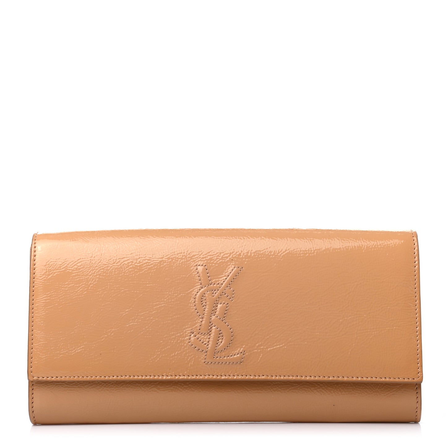 Textured Patent Calfskin Monogram Large Belle De Jour Clutch Beige
