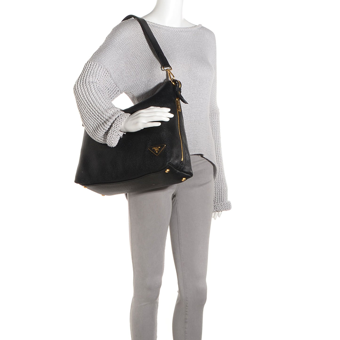 Vitello Daino Side Zip Hobo Nero Black