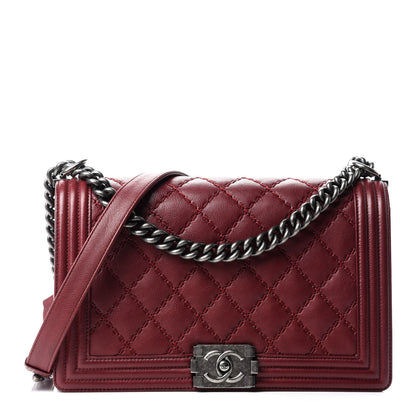 Chanel Calfskin Quilted Double Stitch New Medium Boy Flap Burgundy 1 of 12