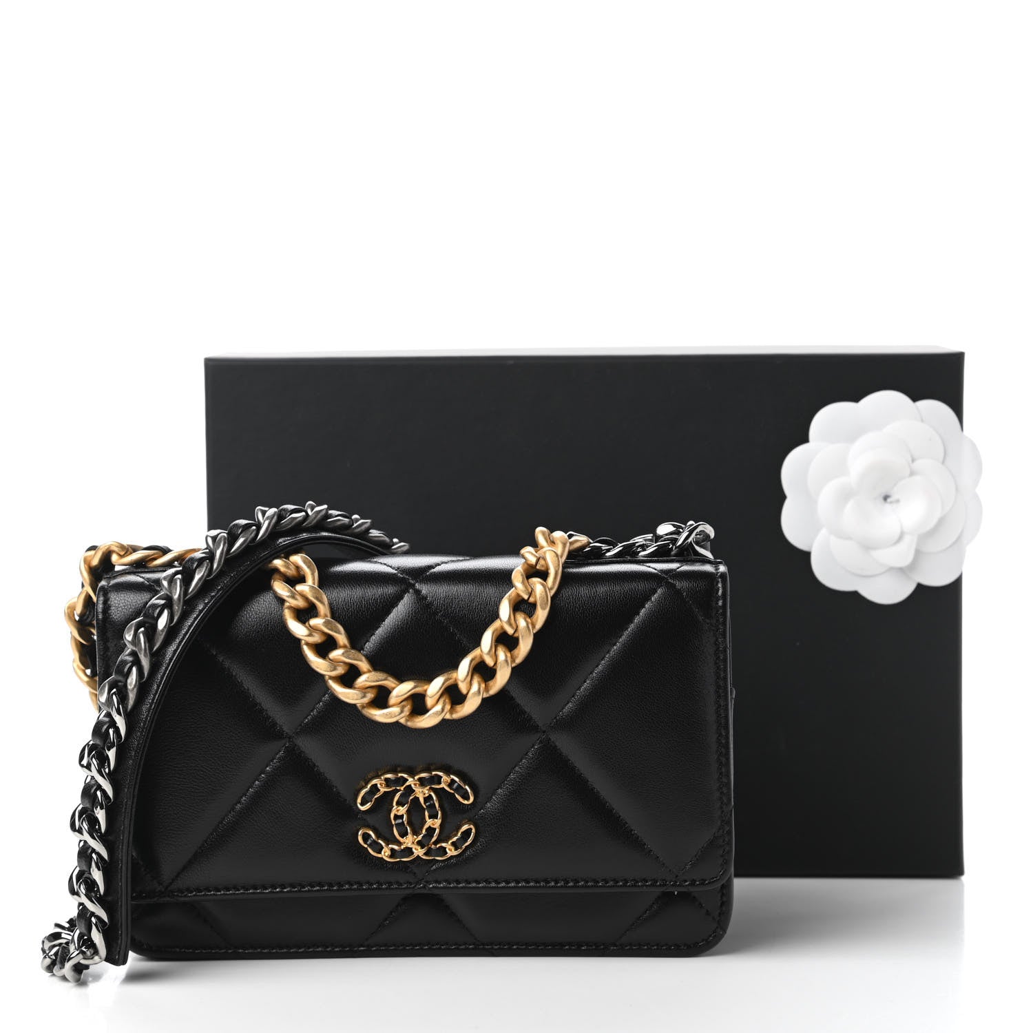 Chanel Lambskin Quilted Chanel 19 Wallet On Chain WOC Black 12 of 12