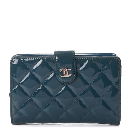 Chanel Patent Quilted Zip Pocket Wallet Blue 1 of 9