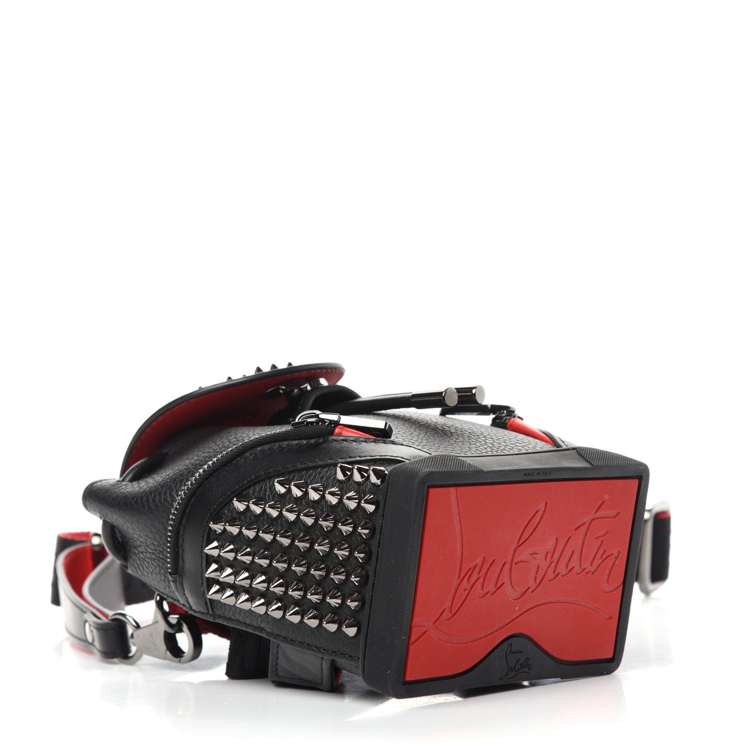 Calfskin Spiked Mini Explorafunk Keyring Bag Black