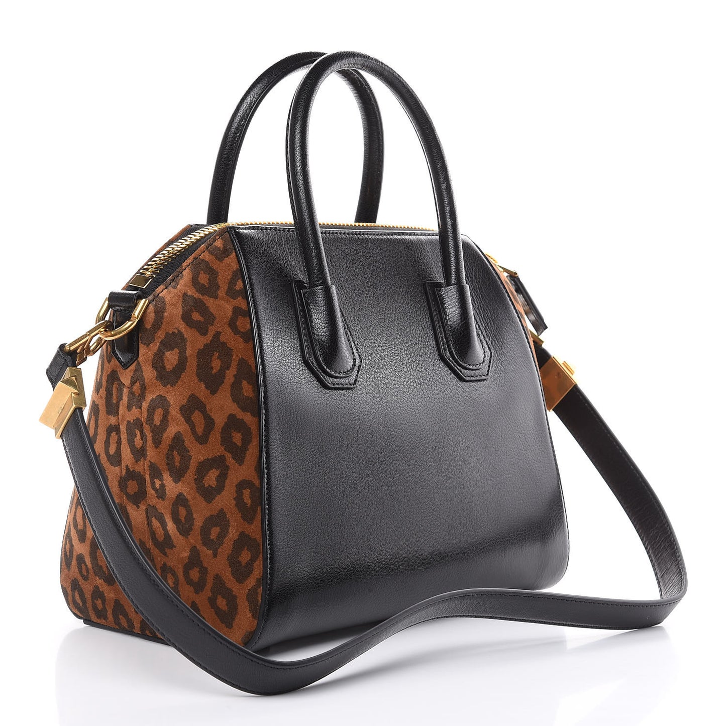 Goatskin Suede Leopard Print Small Antigona Black Chestnut