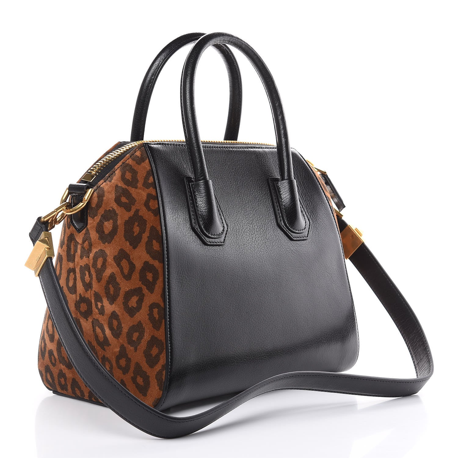 Givenchy Goatskin Suede Leopard Print Small Antigona Black Chestnut 3 of 13