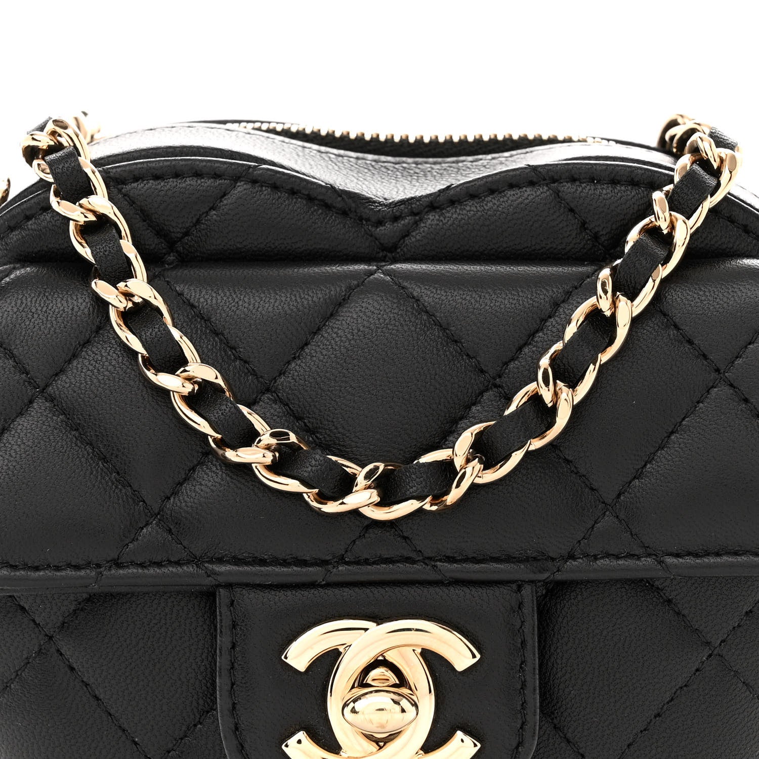 Chanel Lambskin Quilted CC In Love Heart Clutch With Chain Black 8 of 11