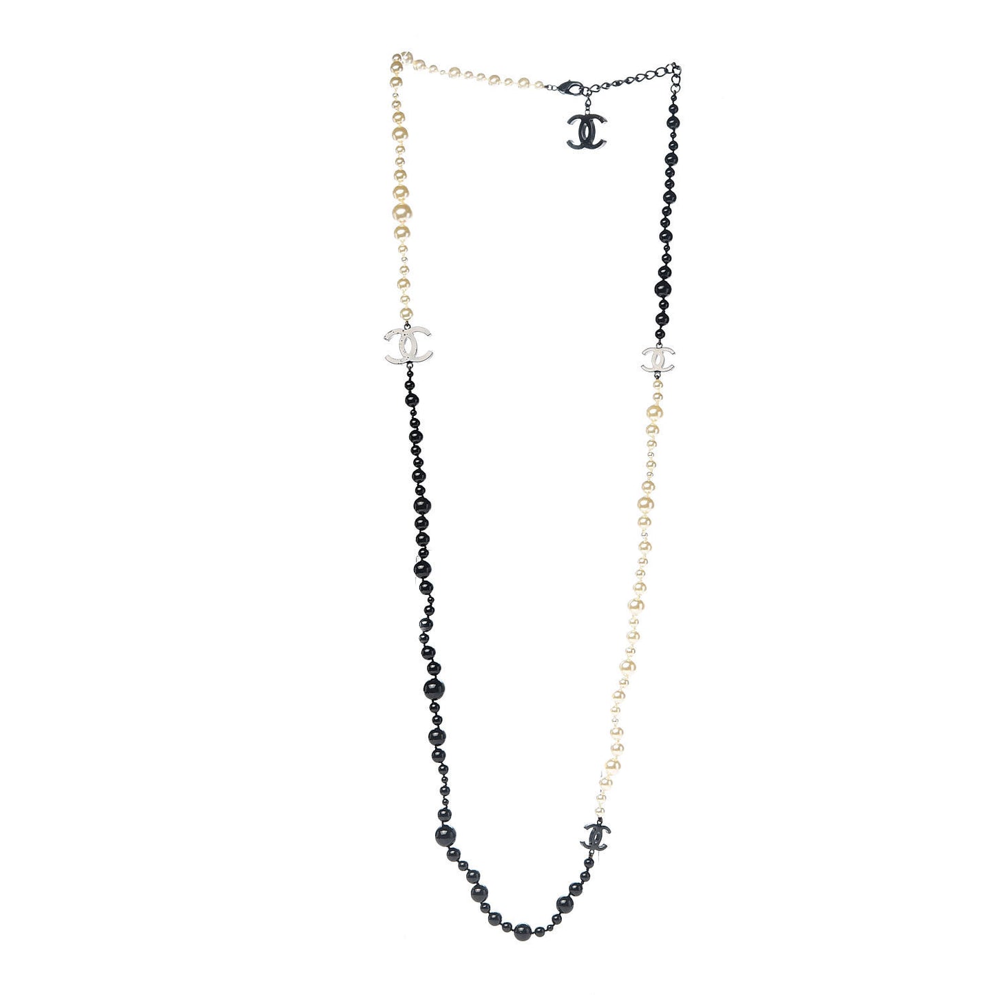 Pearl Beaded CC Long Necklace Black White