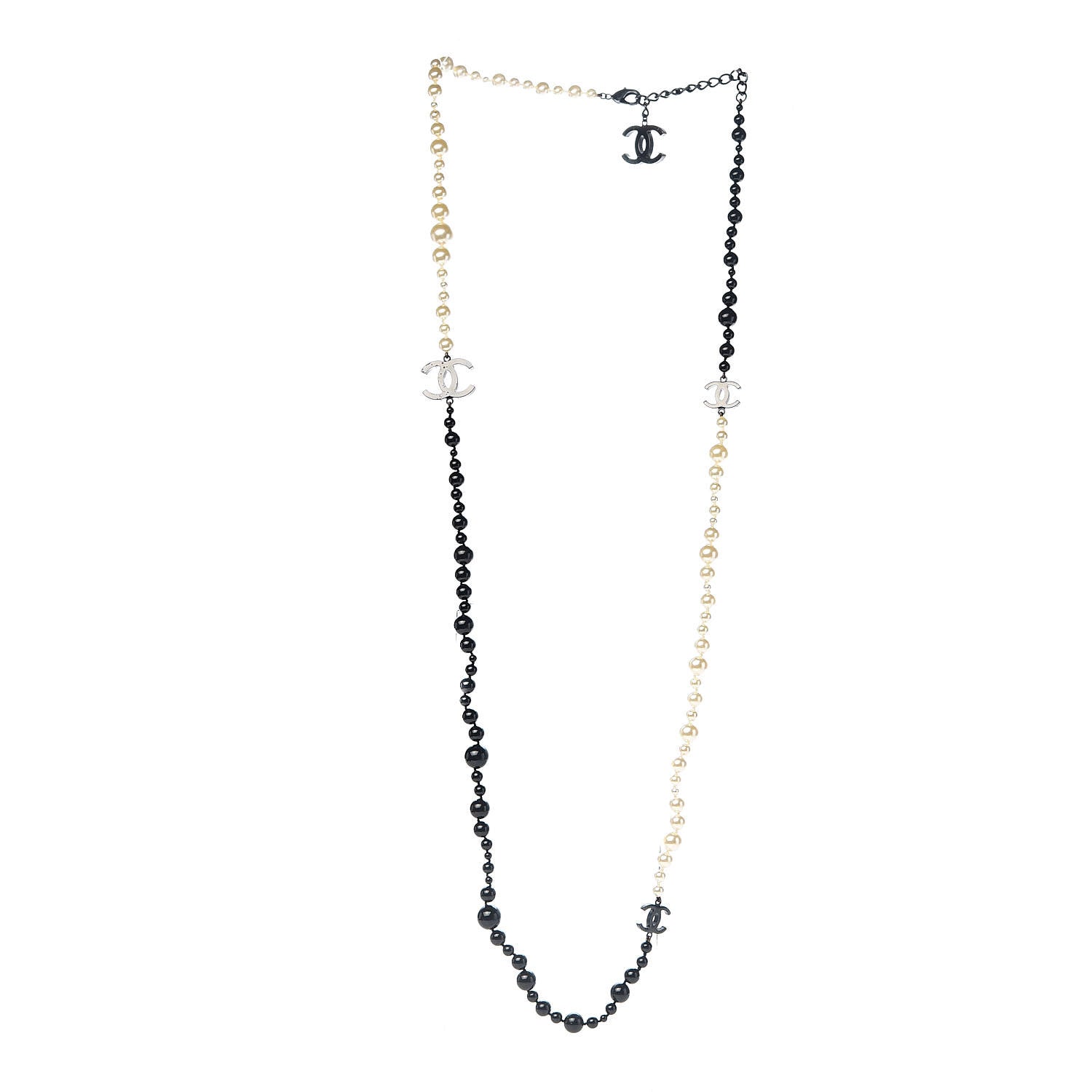 Chanel Pearl Beaded CC Long Necklace Black White 3 of 5