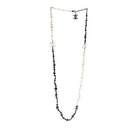 Chanel Pearl Beaded CC Long Necklace Black White 3 of 5