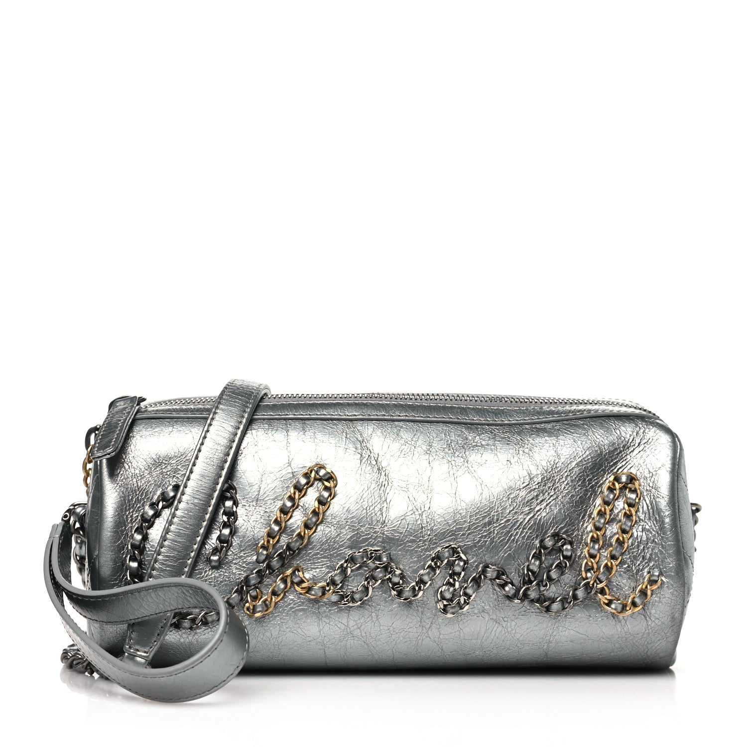 Chanel Metallic Crumpled Calfskin Chain 20s Signature Bowling Bag Silver 1 of 10