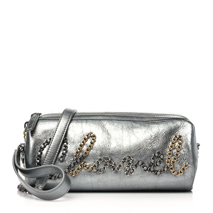 Chanel Metallic Crumpled Calfskin Chain 20s Signature Bowling Bag Silver 1 of 10