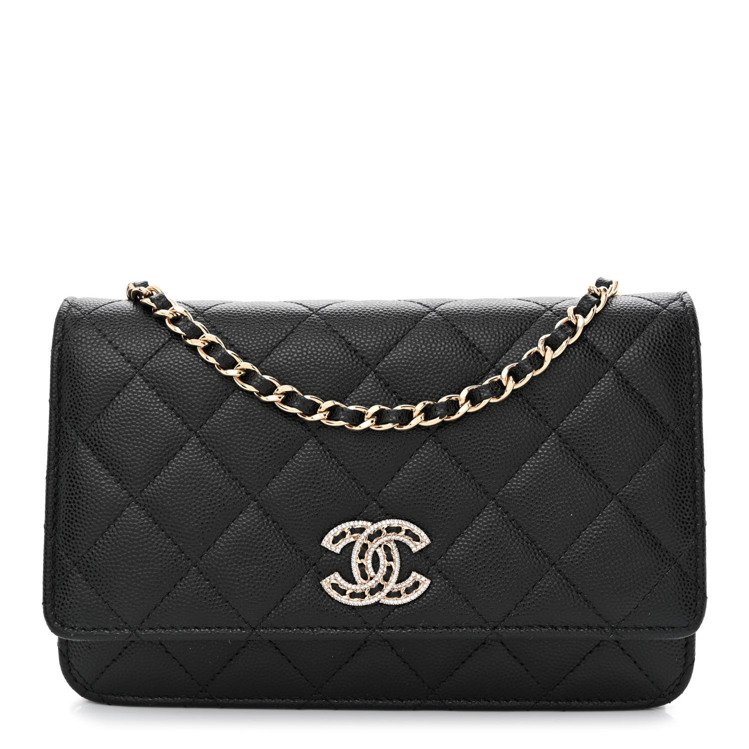 Chanel Caviar Quilted Crystal CC Wallet On Chain WOC Black 1 of 11