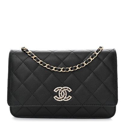 Chanel Caviar Quilted Crystal CC Wallet On Chain WOC Black 1 of 11