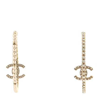 Chanel Crystal Pearl CC Drop Hoop Earrings Gold Pearly White 1 of 4