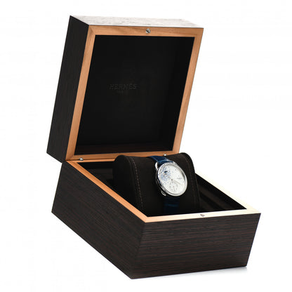 Hermes Stainless Steel Alligator Diamond Blue Sapphire Mother of Pearl 38mm Arceau Petite Lune Automatic Watch Bleu Saphir 5 of 5