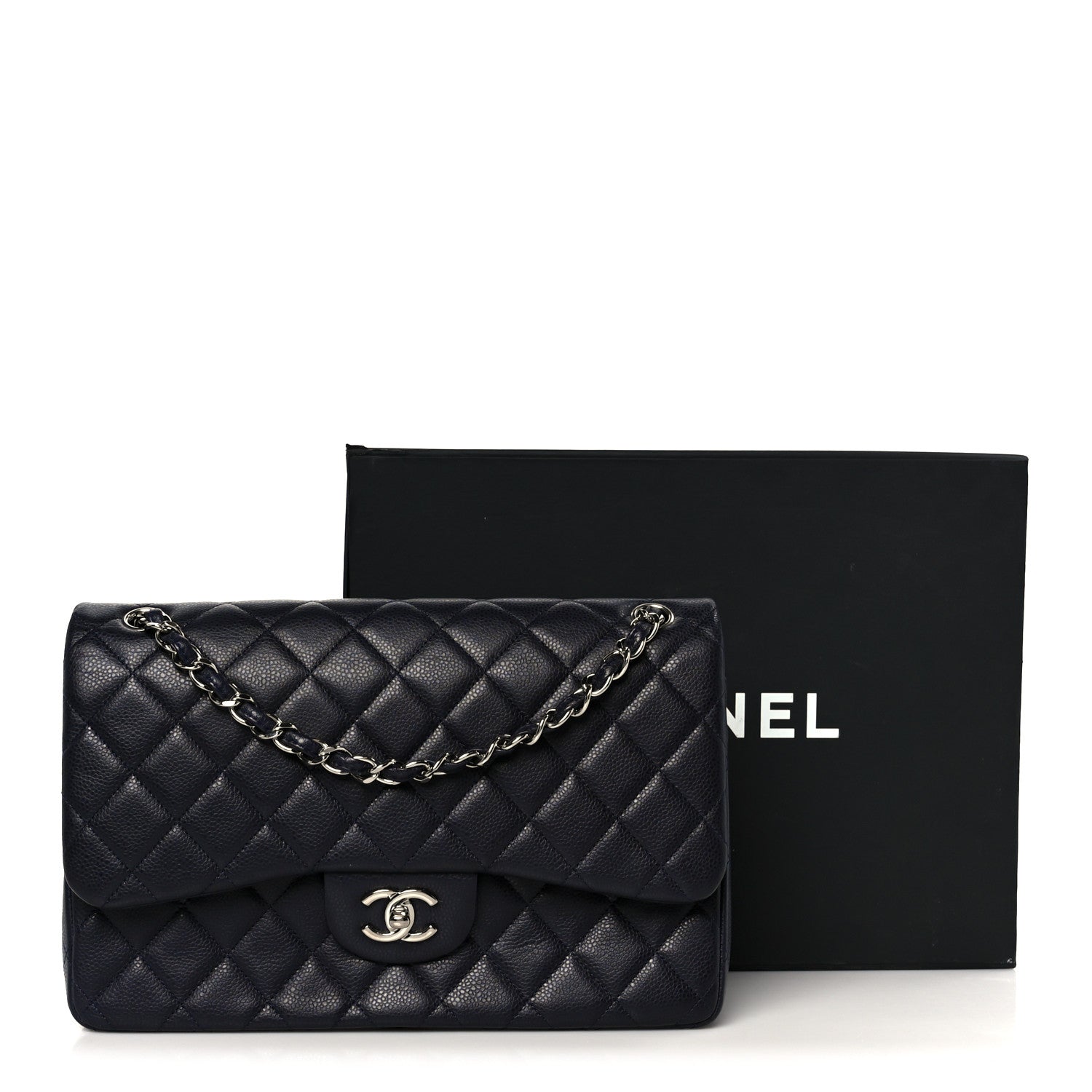 Chanel Caviar Quilted Jumbo Double Flap Navy Blue 12 of 12