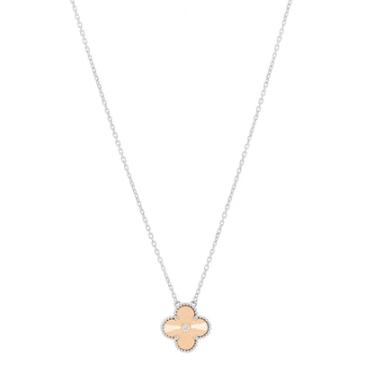 Van Cleef & Arpels 18K White Rose Gold Diamond Guilloche Vintage Alhambra Pendant Necklace 1 of 6