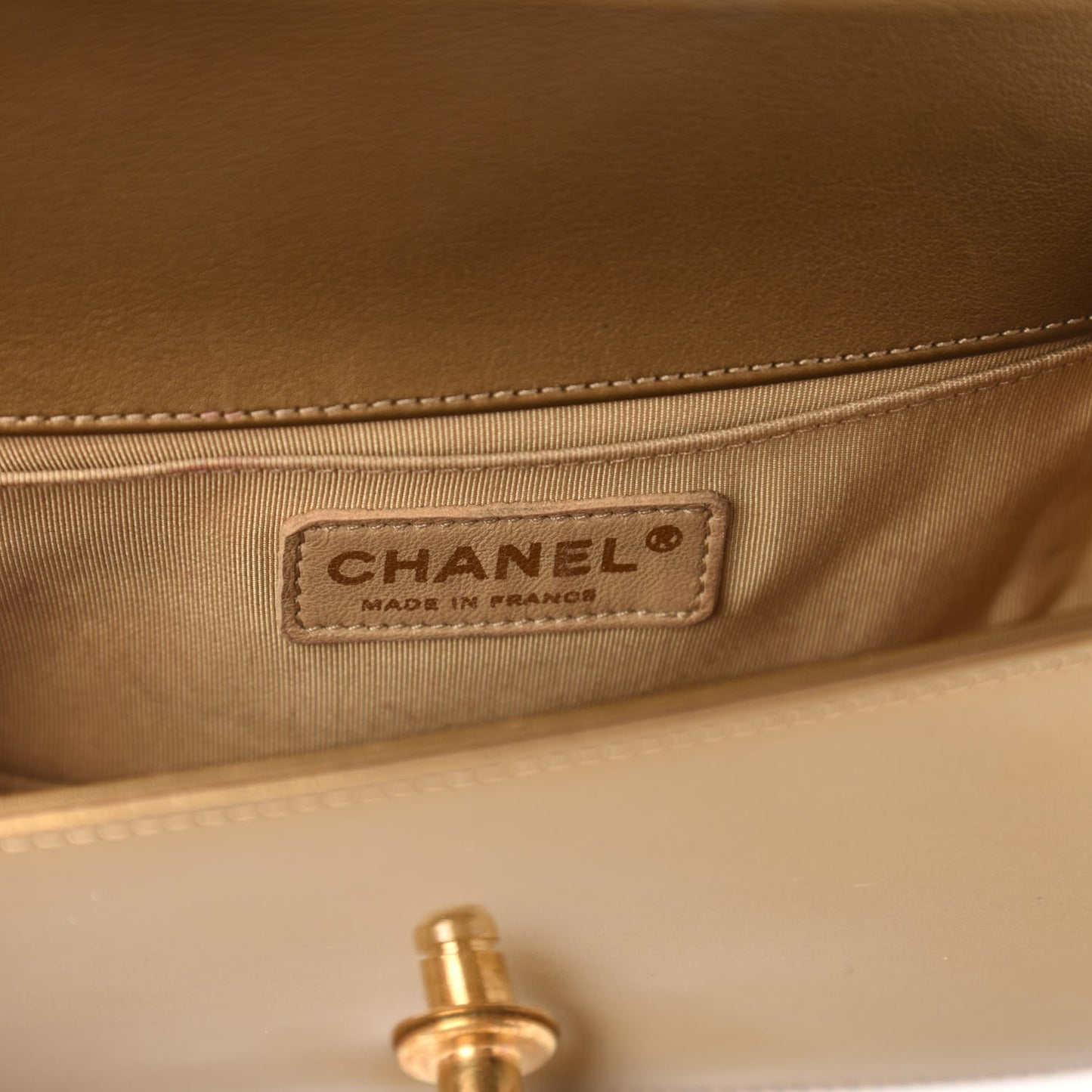 Metallic Patent Calfskin Quilted Small Boy Flap Gold