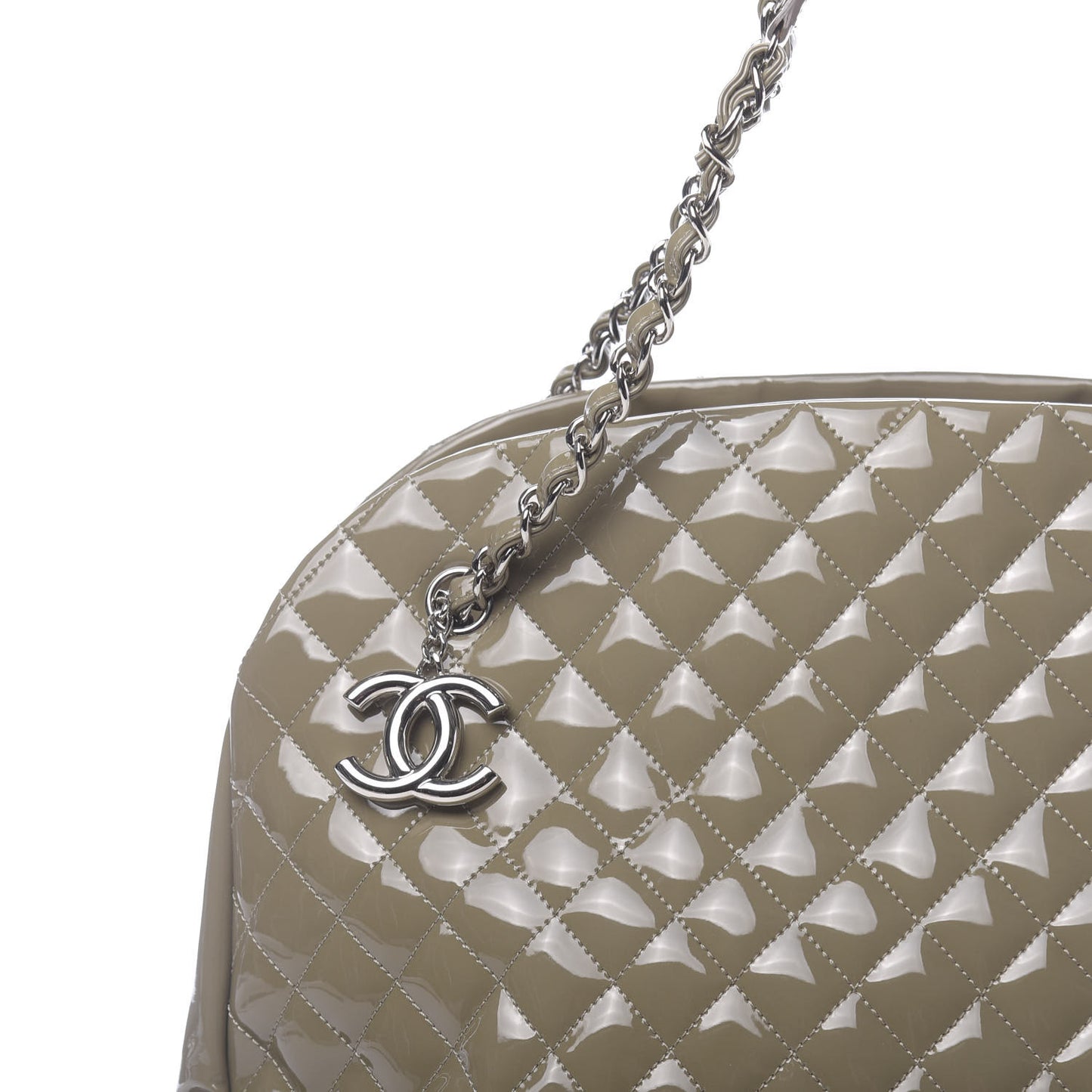 Patent Quilted Large Just Mademoiselle Bowling Bag Gris Fonce