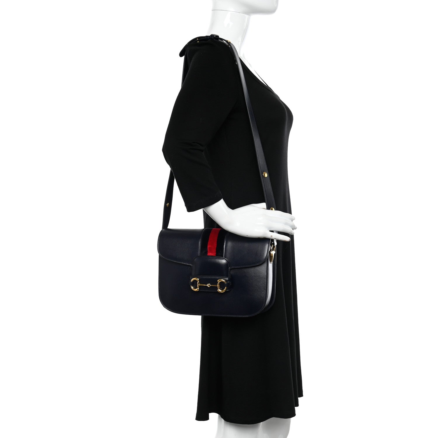 Gucci Calfskin Web Horsebit 1955 Shoulder Bag Blue 2 of 11