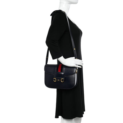 Gucci Calfskin Web Horsebit 1955 Shoulder Bag Blue 2 of 11