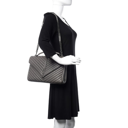 Saint Laurent Sheepskin Matelasse Chevron Monogram Large College Satchel Light Coal 2 of 12