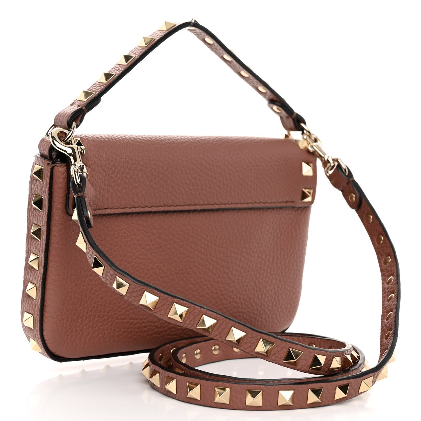Grainy Calfskin Rockstud Crossbody Pouch Poudre
