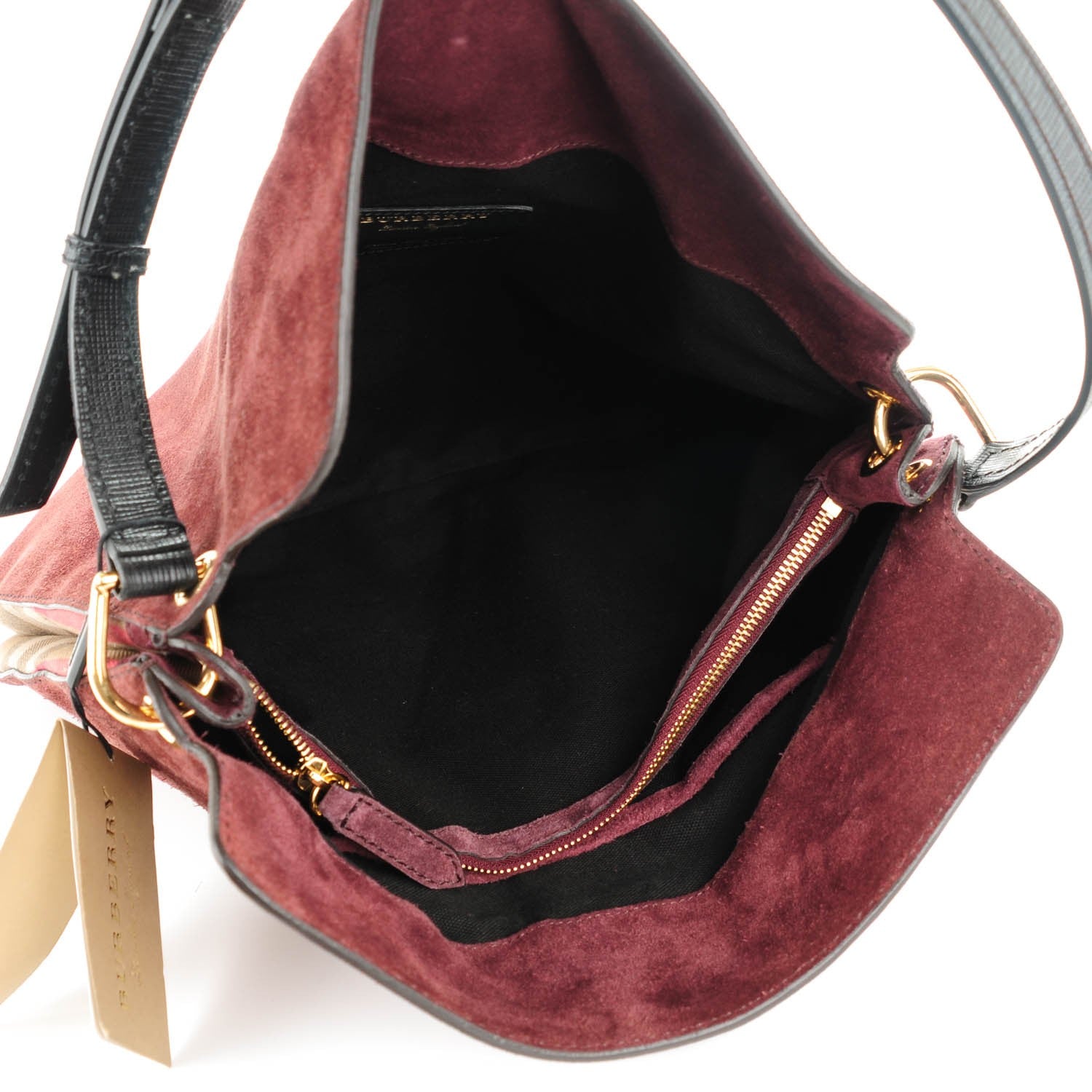 Burberry Suede House Check Cornwall Hobo Mahogany Red 5 of 14