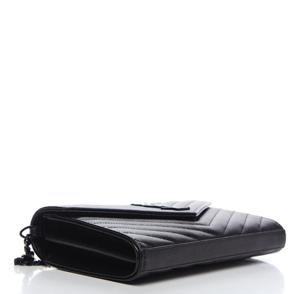 Saint Laurent Grain De Poudre Matelasse Chevron Monogram Chain Wallet Black 3 of 9