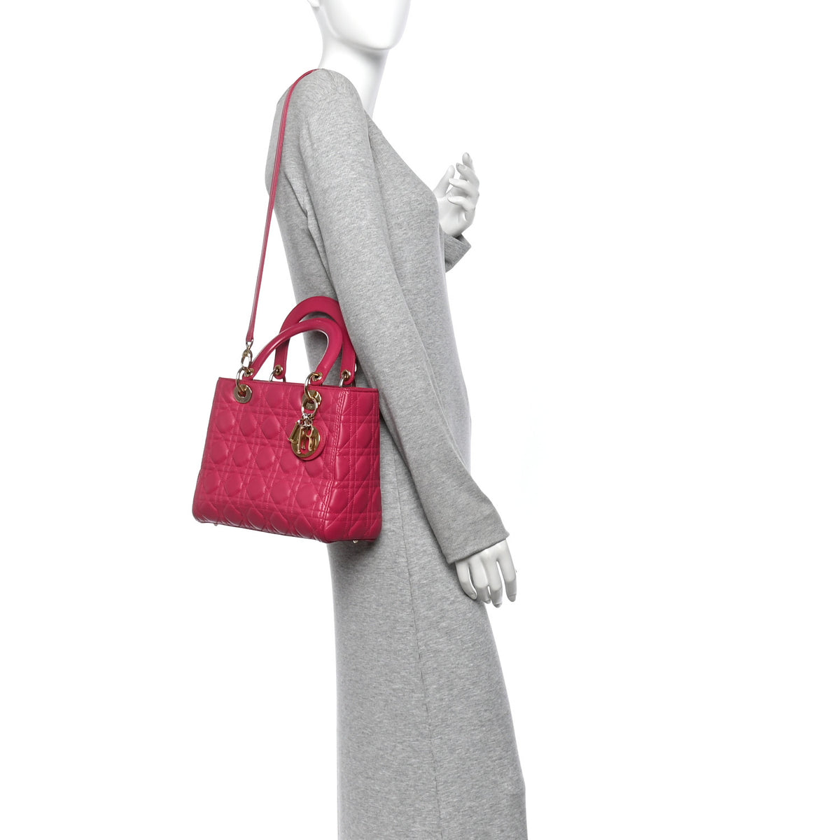 Lambskin Cannage Medium Lady Dior Fuchsia