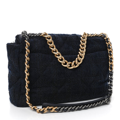 Chanel Tweed Quilted Maxi Chanel 19 Flap Navy 2 of 5