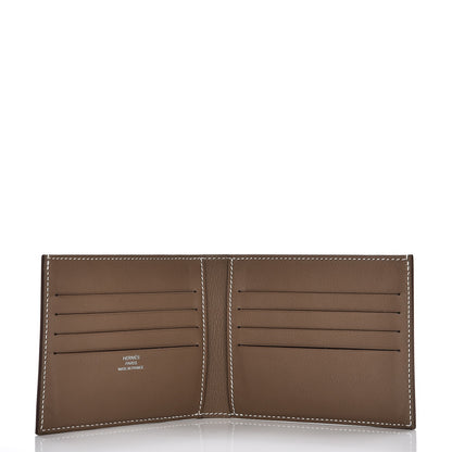 Hermes Swift Silk Printed Citizen Twill Compact Wallet Etoupe Bleu Thalassa 5 of 8