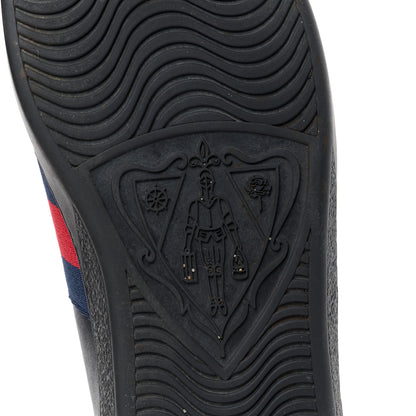 Gucci Miro Soft Calfskin Laminated Ayers Web Bee Embroidered Mens Ace Sneakers 10.5 Black Red Flame Night 6 of 9