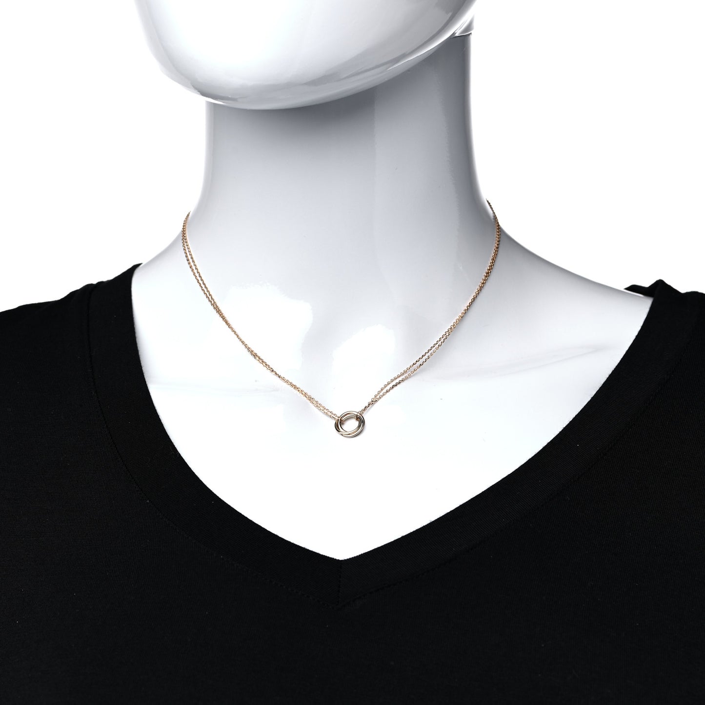 18K Pink Yellow White Gold Trinity Double Chain Pendant Necklace