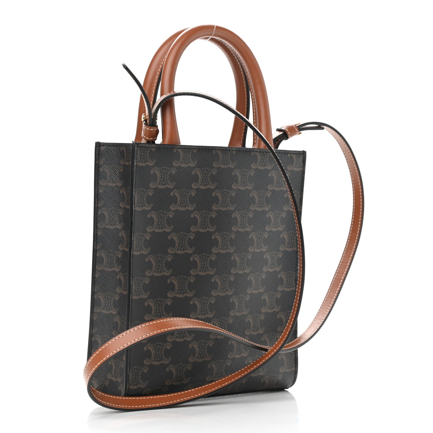 Celine Triomphe Canvas Calfskin Mini Vertical Cabas Tan 3 of 8
