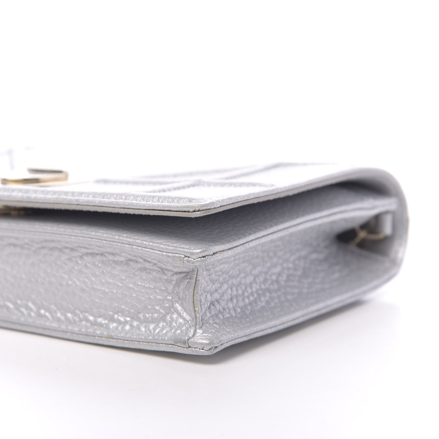 Christian Dior Metallic Grained Calfskin Diorama Wallet on Chain Pouch Silver 8 of 10