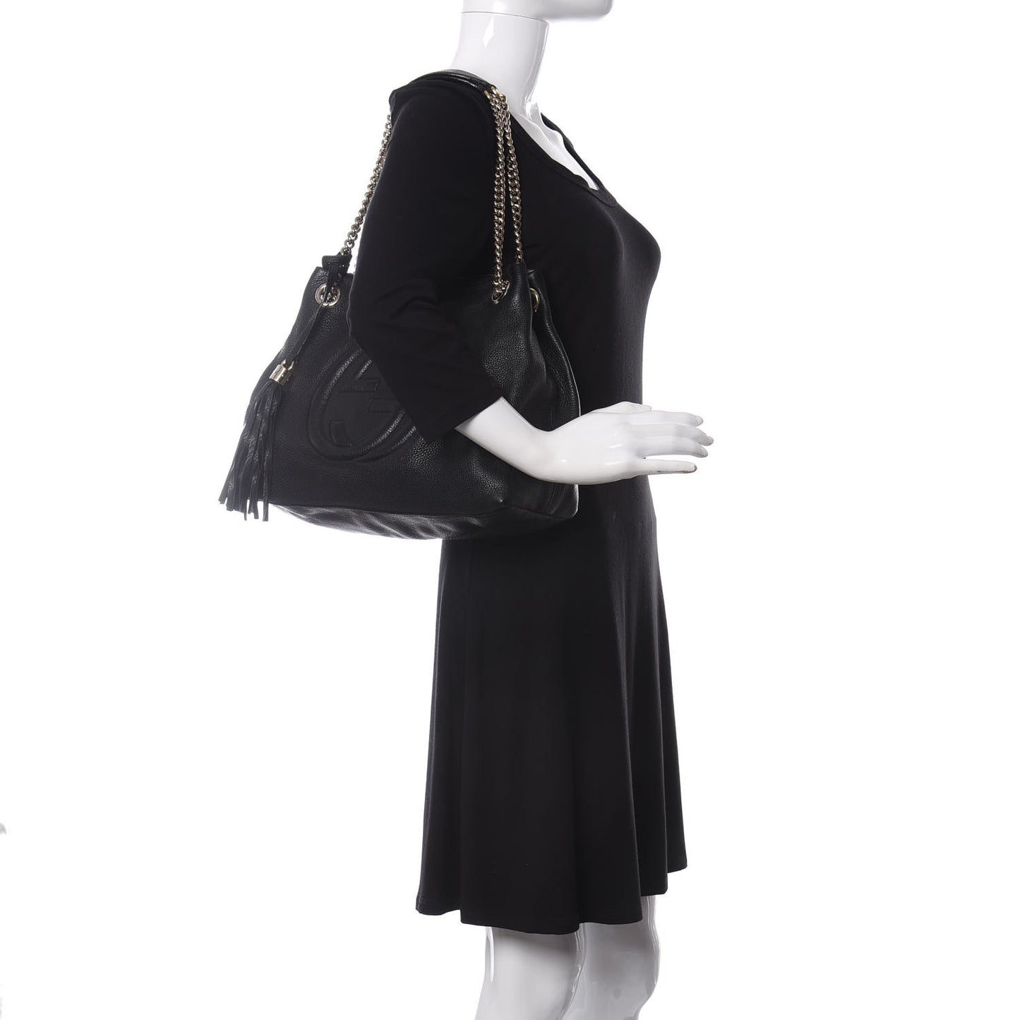 Pebbled Calfskin Medium Soho Chain Shoulder Bag Black