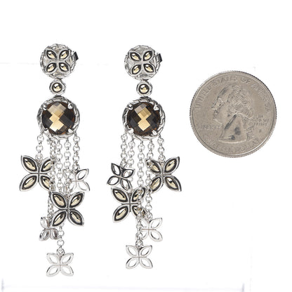John Hardy Sterling Silver 18K Yellow Gold Cognac Quartz Batu Kawung Chandelier Earrings 2 of 4