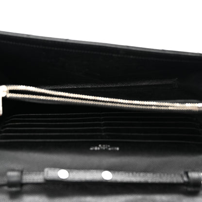 Saint Laurent Grain De Poudre Matelasse Chevron Monogram Chain Wallet Black 5 of 10